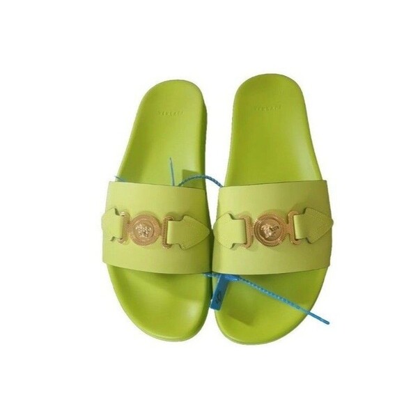 NEW Versace Gold MEDUSA HEAD Men Rubber Pool Slides Citron Green Size 10 main image 7